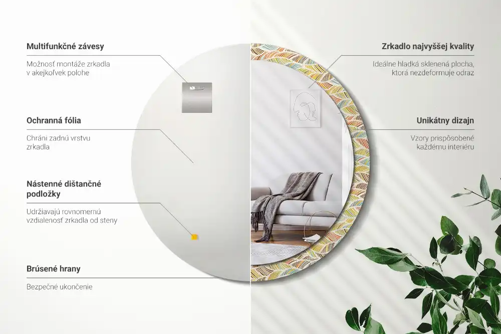 Rund spegel med tryckt ram Abstrakt