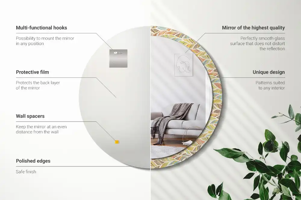 Rund spegel med tryckt ram Abstrakt