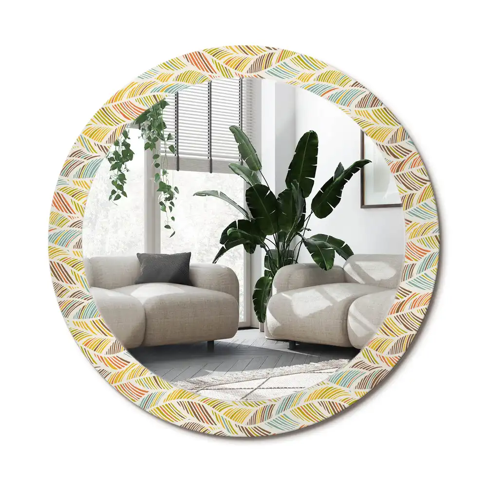 Rund spegel med tryckt ram Abstrakt