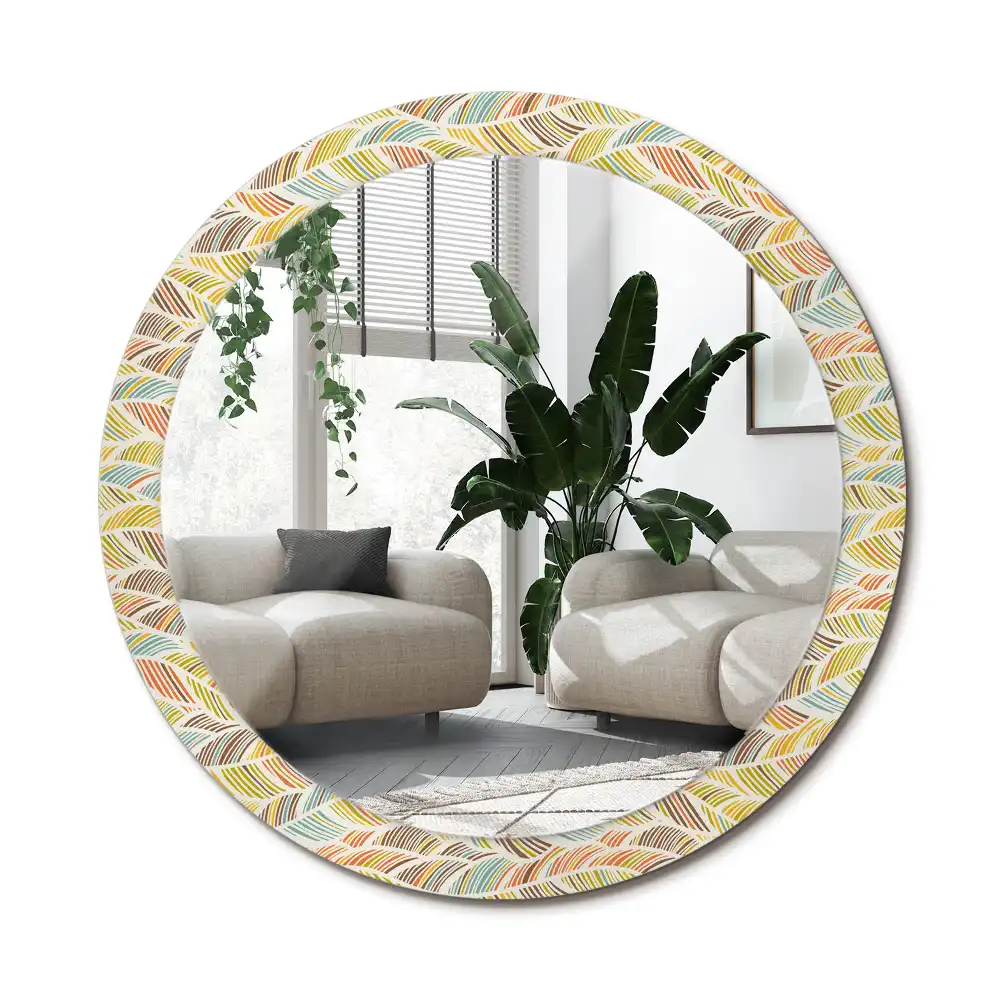 Rund spegel med tryckt ram Abstrakt