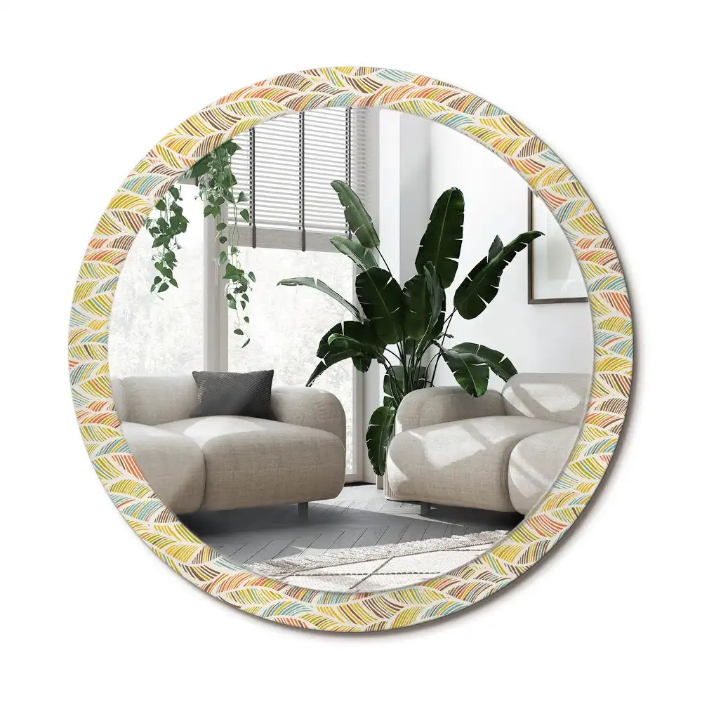 Rund spegel med tryckt ram Abstrakt