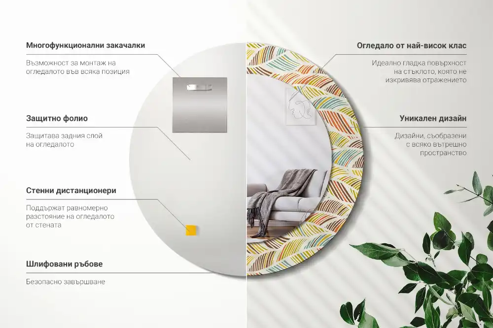 Rund spegel med tryckt ram Abstrakt