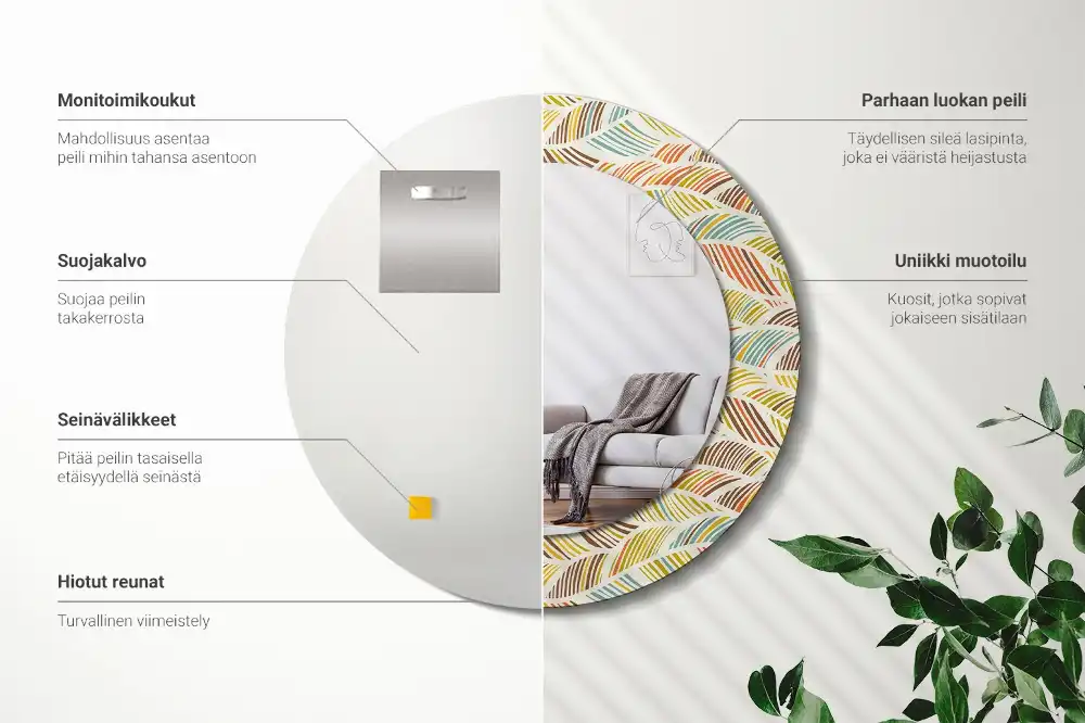 Rund spegel med tryckt ram Abstrakt