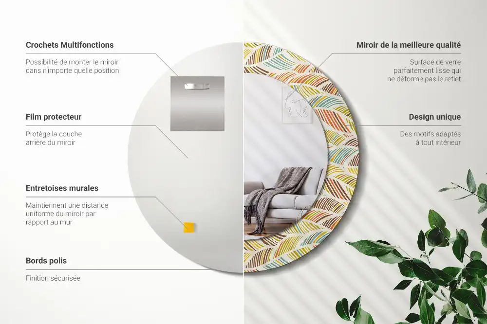 Rund spegel med tryckt ram Abstrakt