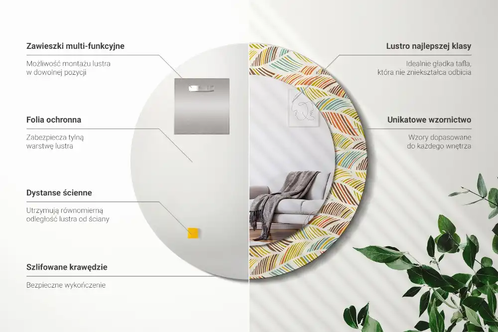 Rund spegel med tryckt ram Abstrakt