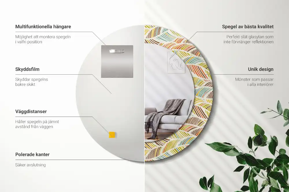 Rund spegel med tryckt ram Abstrakt