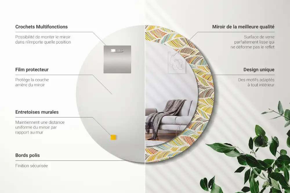 Rund spegel med tryckt ram Abstrakt