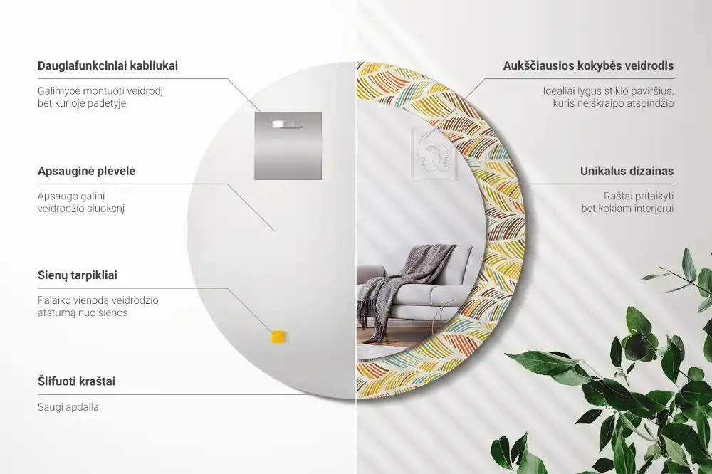 Rund spegel med tryckt ram Abstrakt