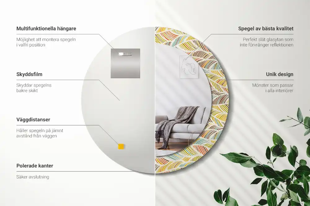 Rund spegel med tryckt ram Abstrakt