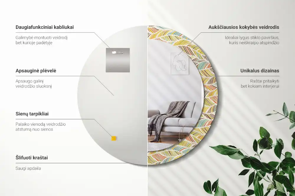 Rund spegel med tryckt ram Abstrakt