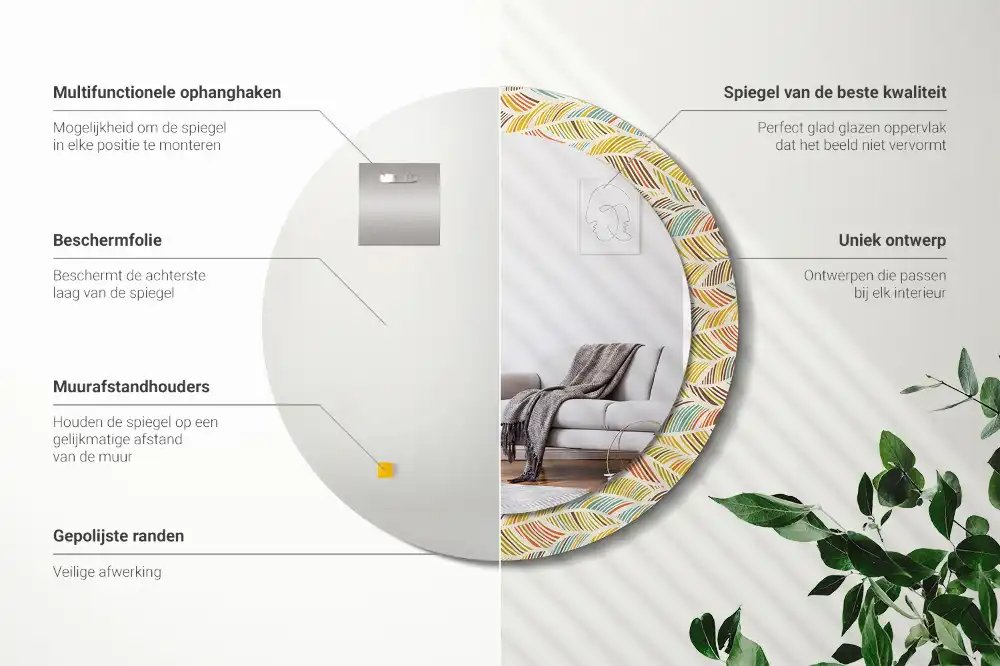 Rund spegel med tryckt ram Abstrakt