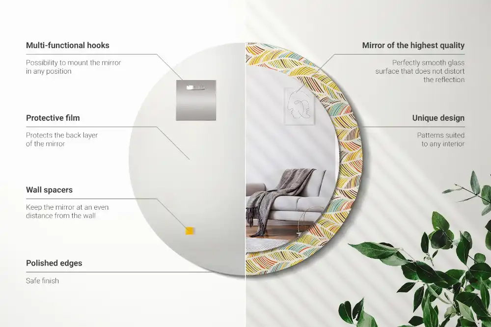 Rund spegel med tryckt ram Abstrakt