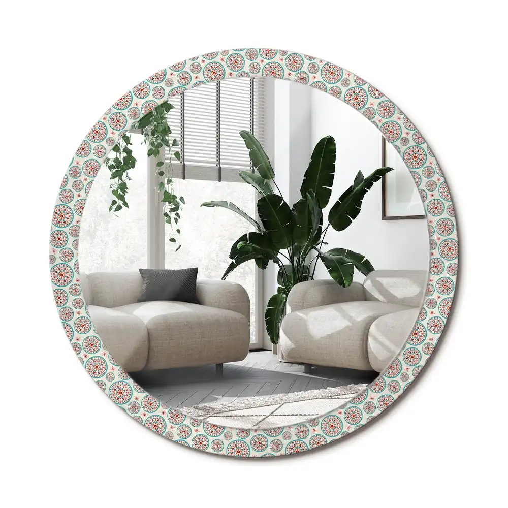 Rund spegel med tryckt ram Boho mönster