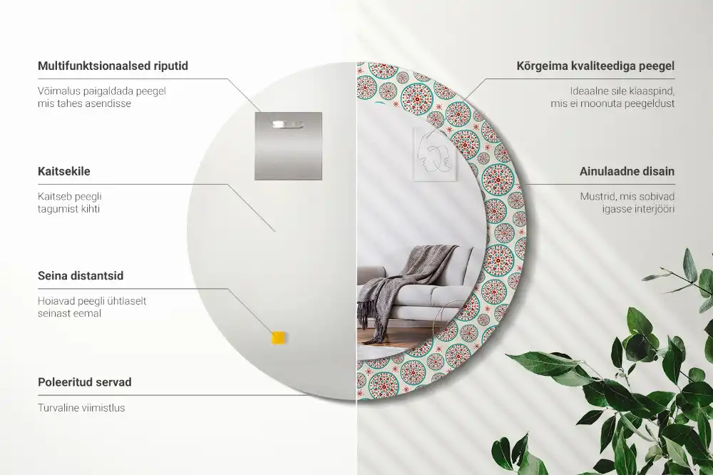 Rund spegel med tryckt ram Boho mönster