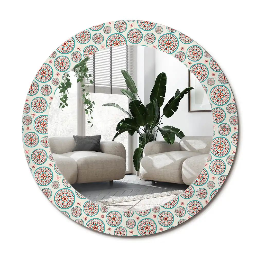 Rund spegel med tryckt ram Boho mönster