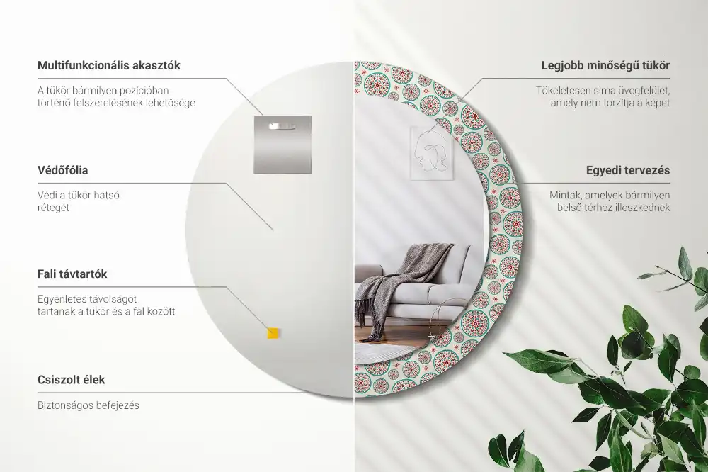 Rund spegel med tryckt ram Boho mönster