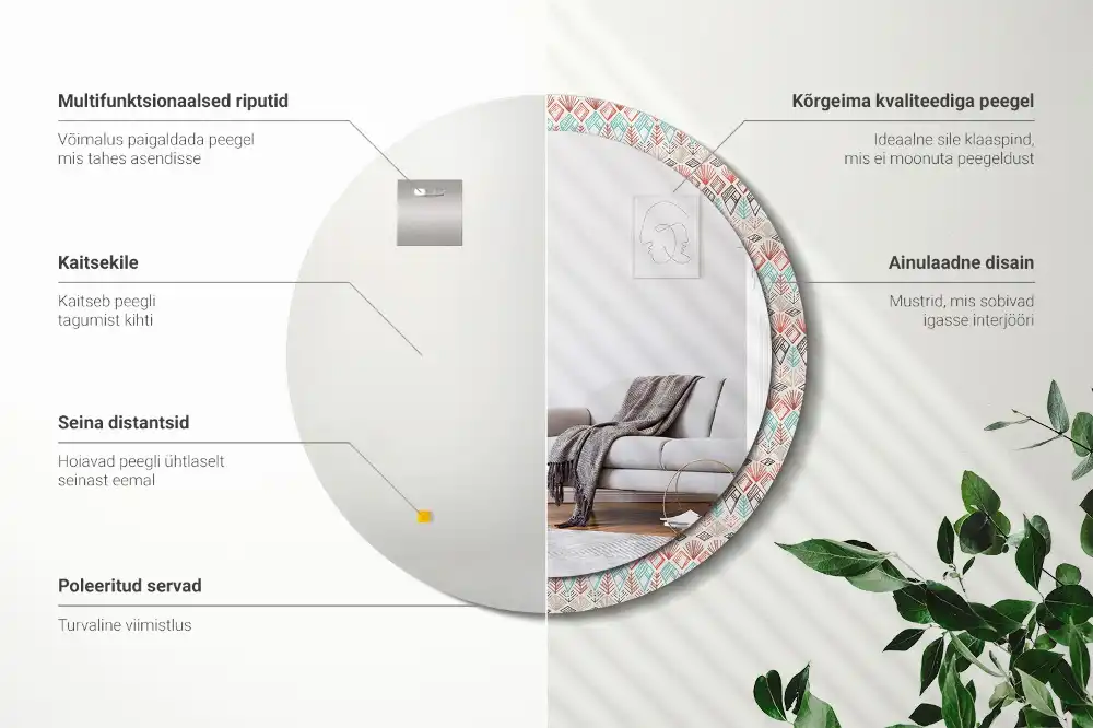 Rund spegel med tryckt Etniskt mönster