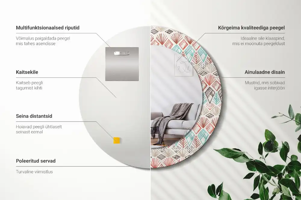 Rund spegel med tryckt Etniskt mönster