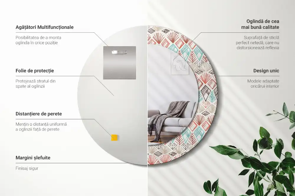 Rund spegel med tryckt Etniskt mönster