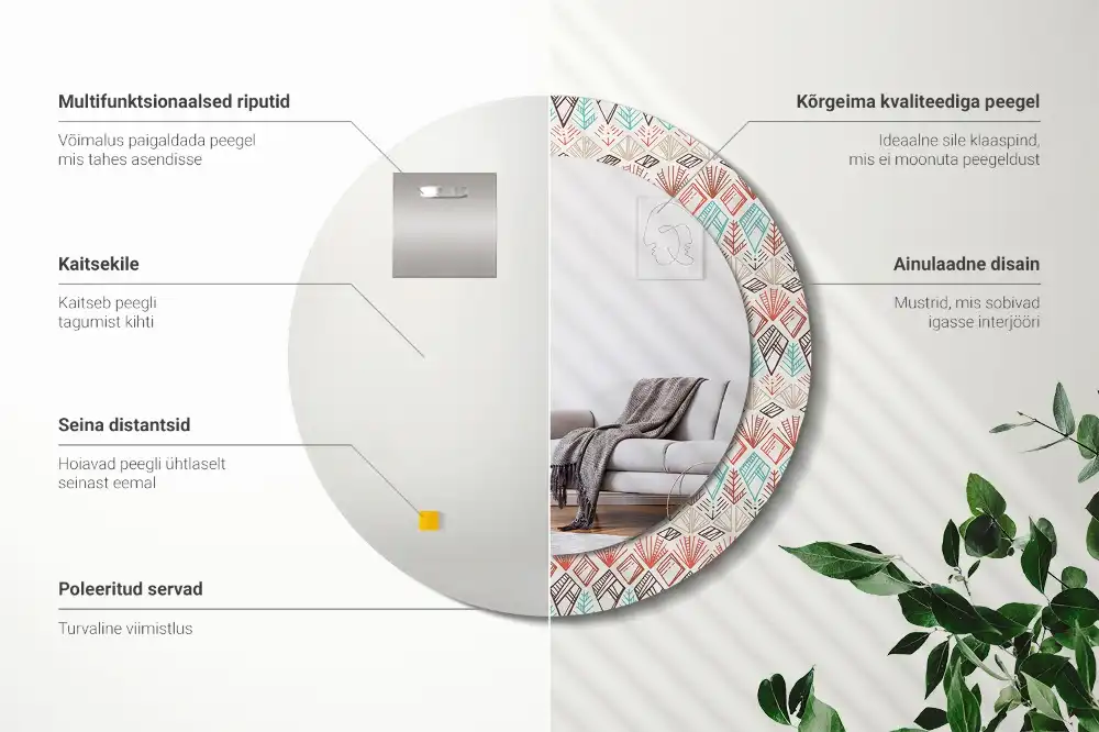 Rund spegel med tryckt Etniskt mönster