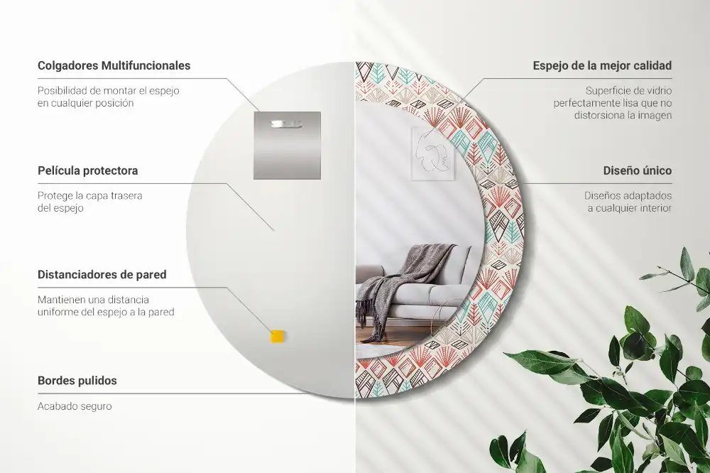 Rund spegel med tryckt Etniskt mönster