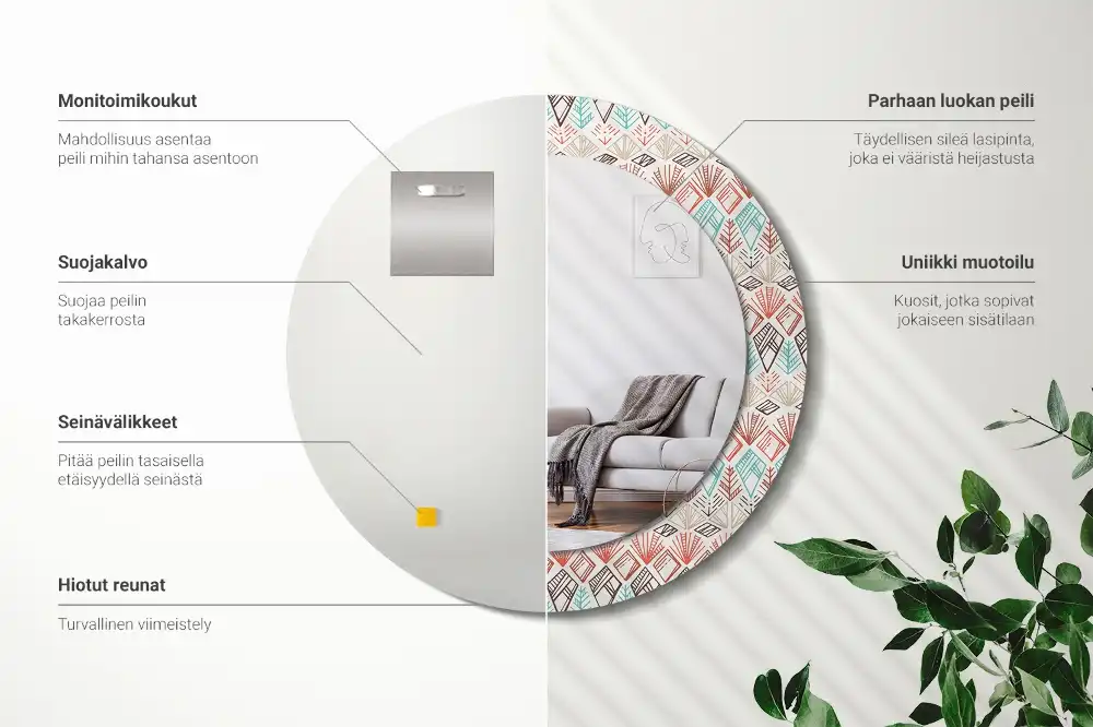 Rund spegel med tryckt Etniskt mönster