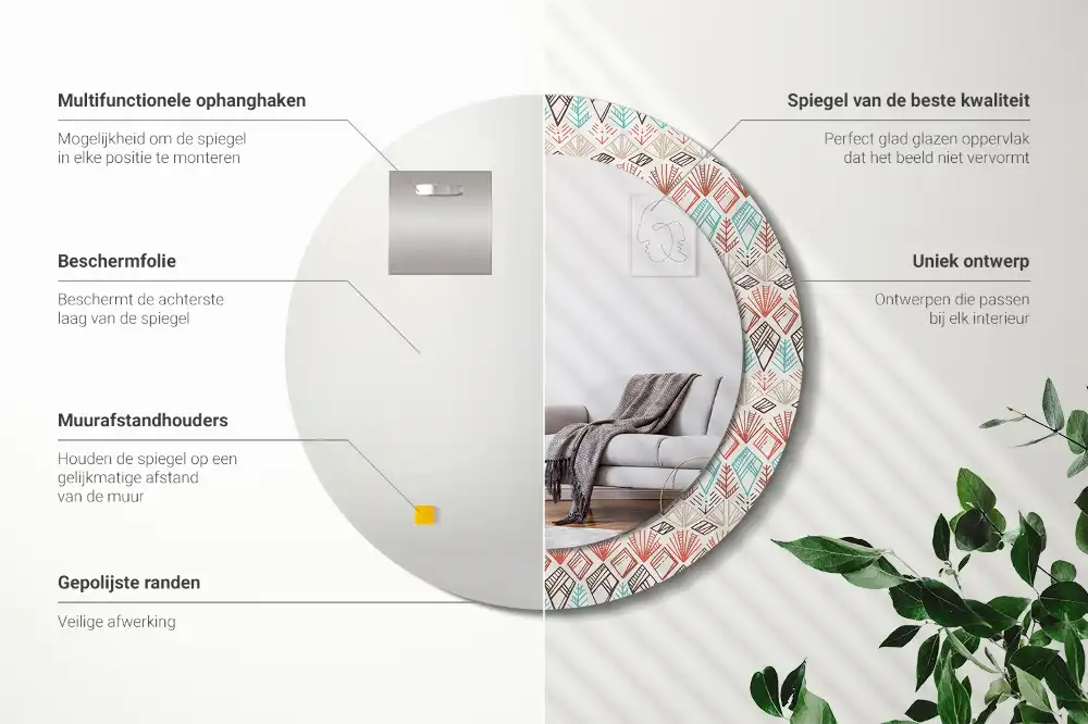 Rund spegel med tryckt Etniskt mönster