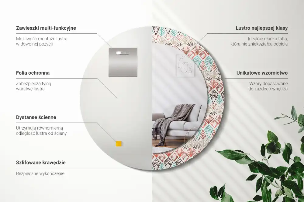 Rund spegel med tryckt Etniskt mönster