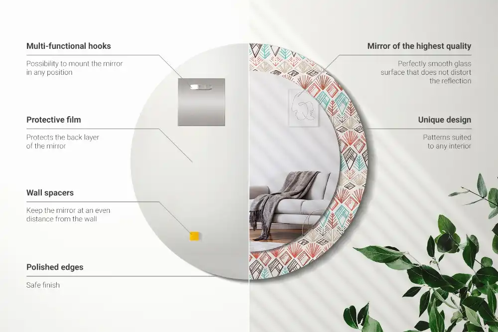 Rund spegel med tryckt Etniskt mönster