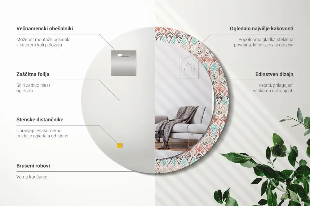 Rund spegel med tryckt Etniskt mönster