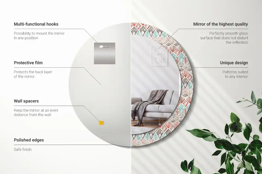 Rund spegel med tryckt Etniskt mönster