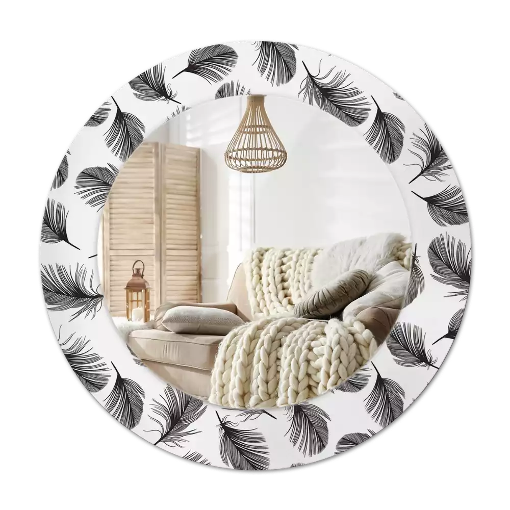 Rond spegel med tryckt ram fjädrar