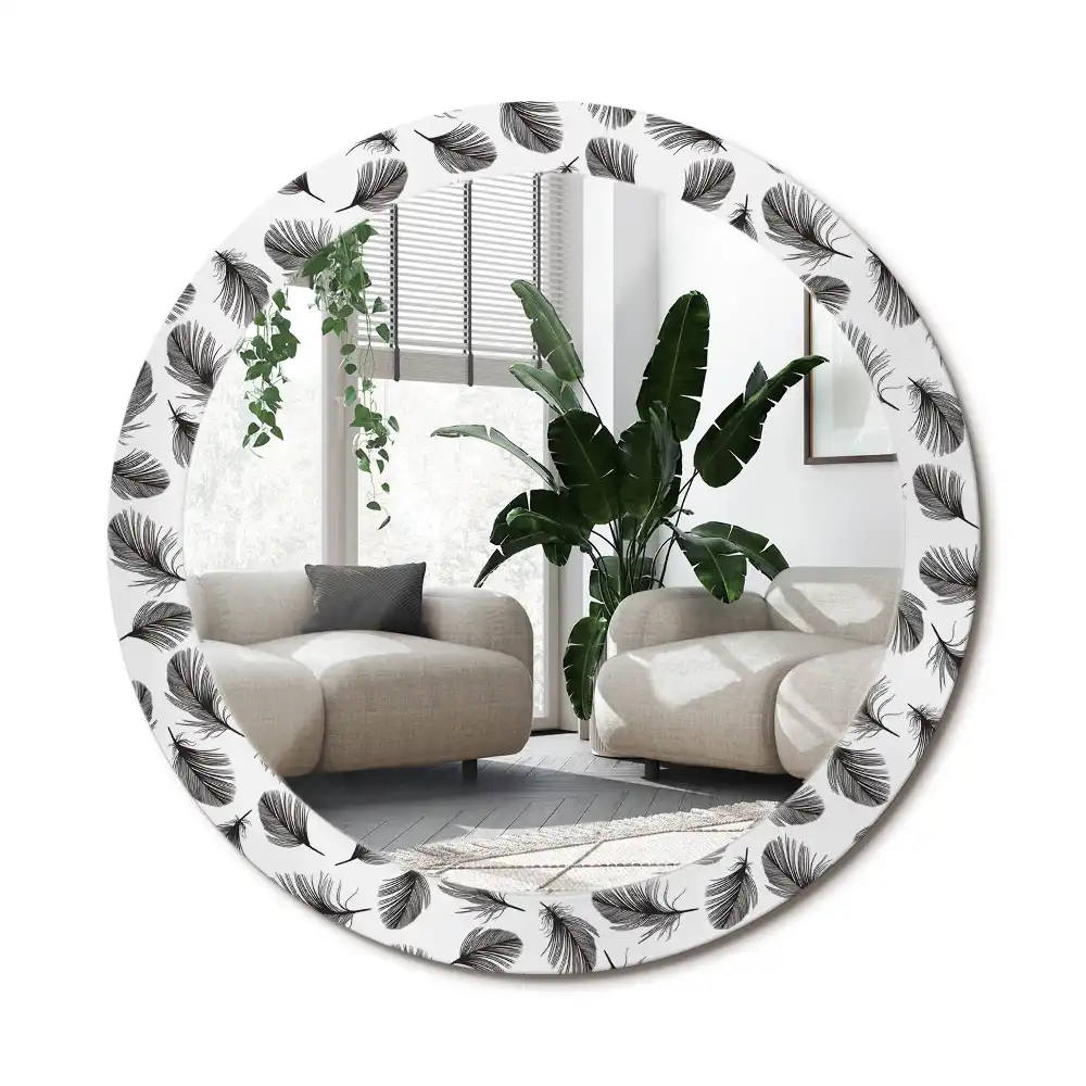 Rund spegel med tryckt ram fjädrar