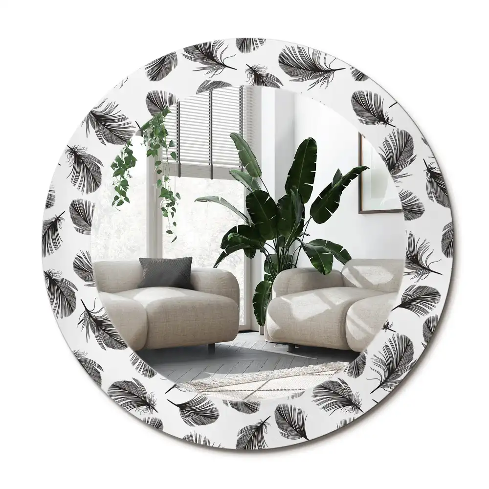 Rund spegel med tryckt ram fjädrar