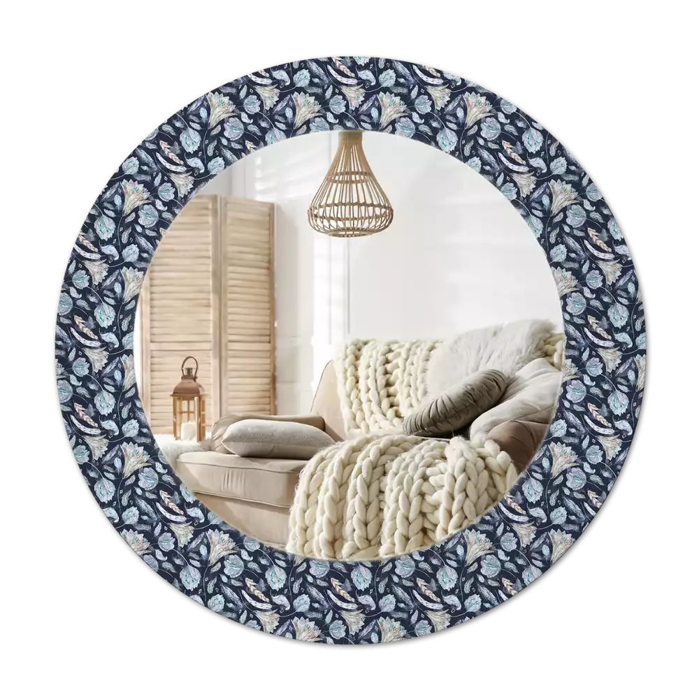 Rund spegel med tryckt Boho mönster