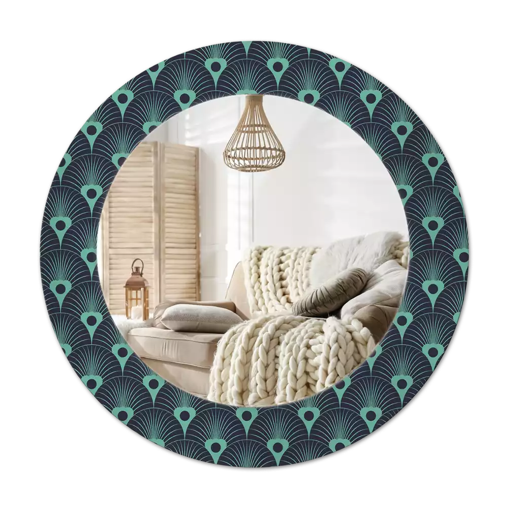 Rund spegel med tryckt Blommönster