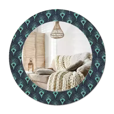 Rund spegel med tryckt Blommönster