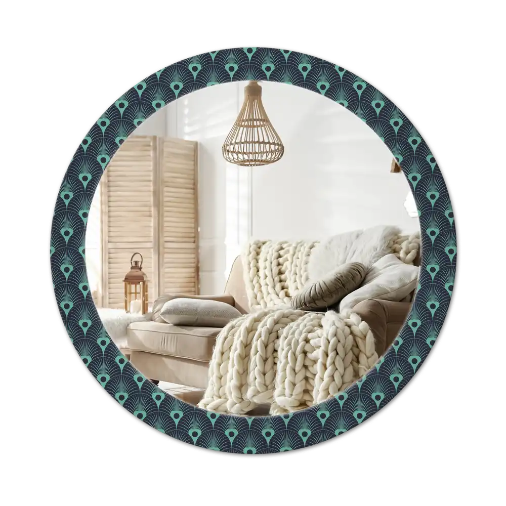 Rund spegel med tryckt Blommönster