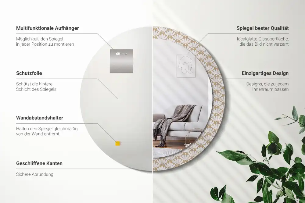 Rund spegel med tryckt ram Orientalisk blomma