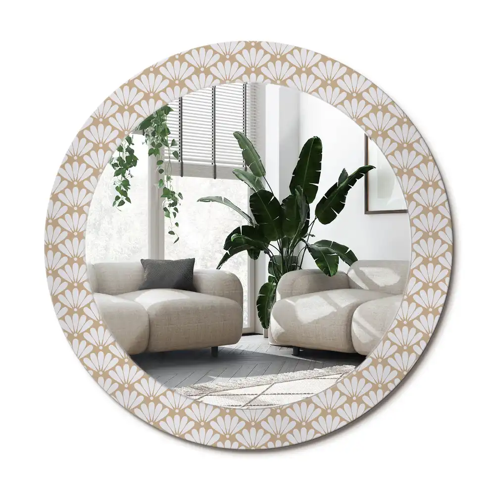 Rund spegel med tryckt ram Orientalisk blomma