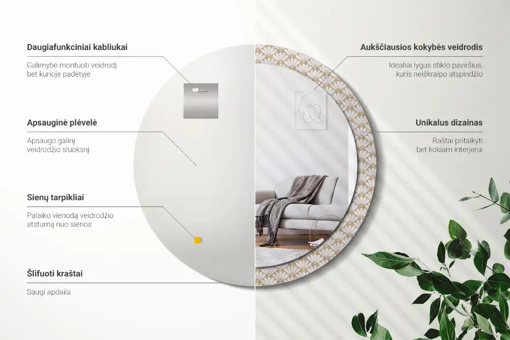 Rund spegel med tryckt ram Orientalisk blomma