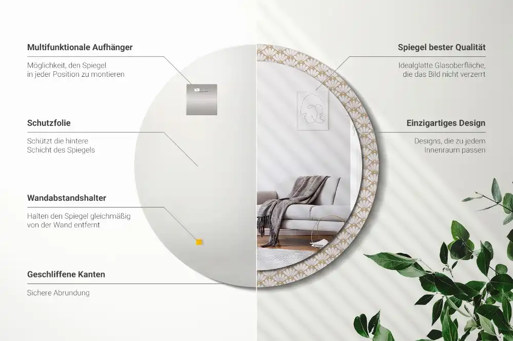 Rund spegel med tryckt ram Orientalisk blomma