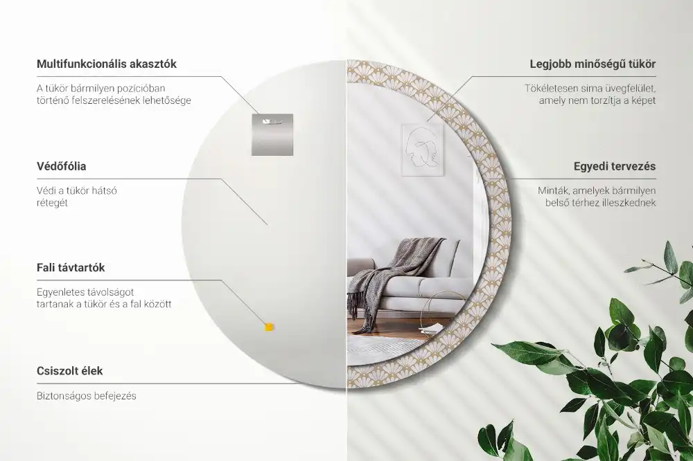 Rund spegel med tryckt ram Orientalisk blomma