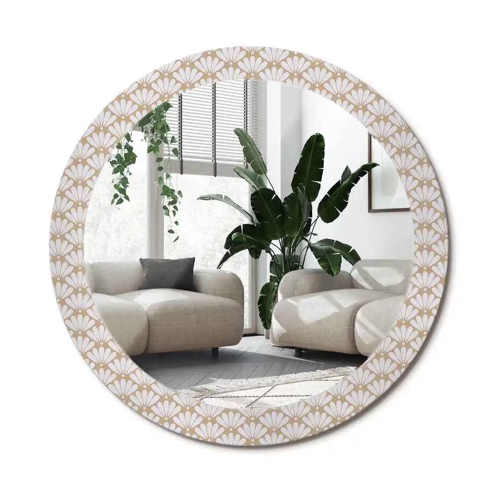 Rund spegel med tryckt ram Orientalisk blomma