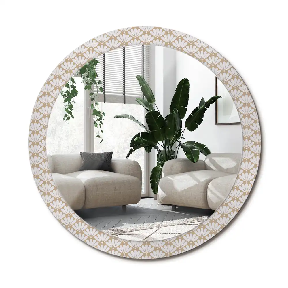 Rund spegel med tryckt ram Orientalisk blomma