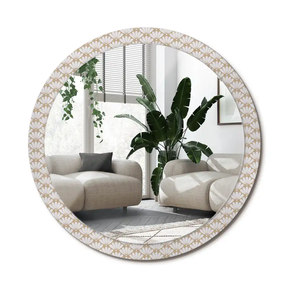 Rund spegel med tryckt ram Orientalisk blomma
