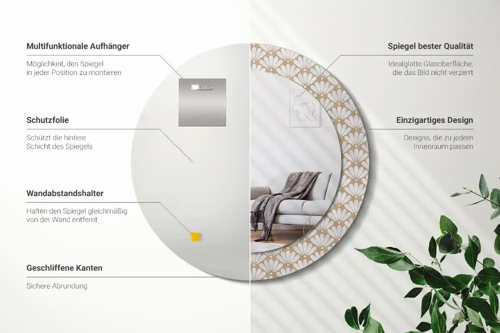 Rund spegel med tryckt ram Orientalisk blomma