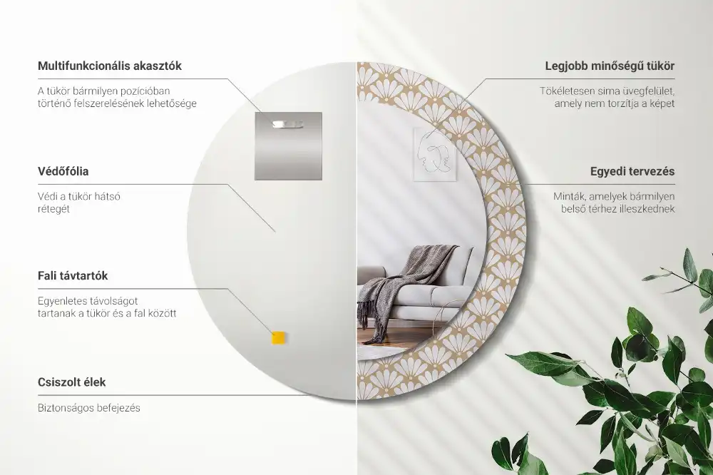 Rund spegel med tryckt ram Orientalisk blomma