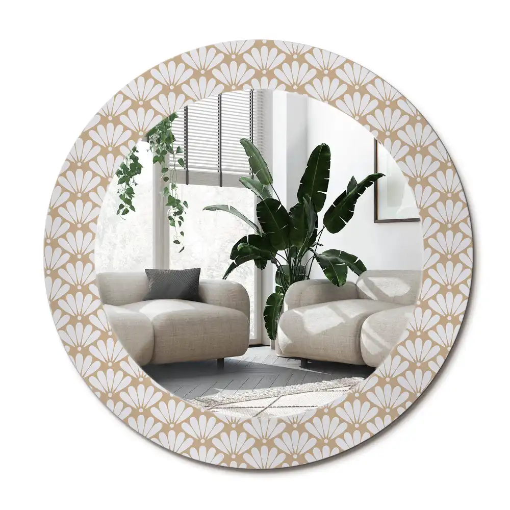 Rund spegel med tryckt ram Orientalisk blomma