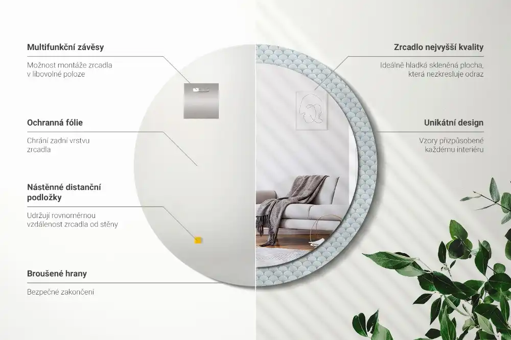 Rund spegel med tryckt Retro vintage mönster